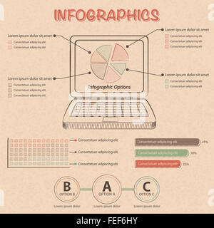 Info graphic with Laptop, Pie Chart, Bar Chart and Design Elements Stock Photo