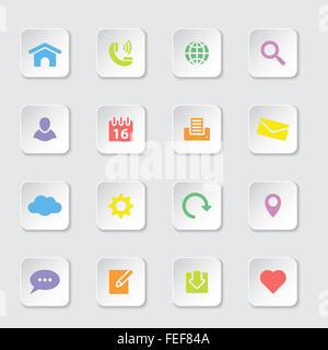 [JPEG] colorful web icon set 1 on white rounded rectangle button with soft shadow Stock Photo