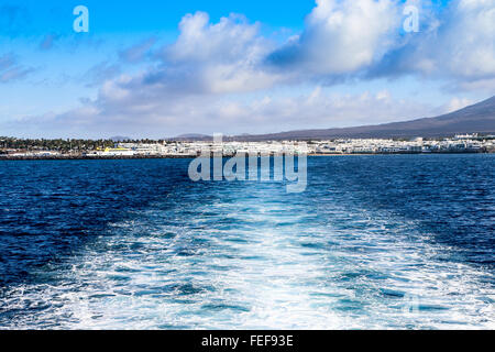 Wake from boat, Playa Blanca, Lanzarote, Canary Islands Stock Photo