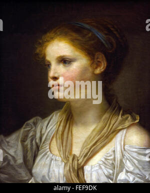 La Jeune fille au ruban bleu - The Girl in Blue Ribbon by Jean Baptiste Greuze 1725-1805 France French Stock Photo