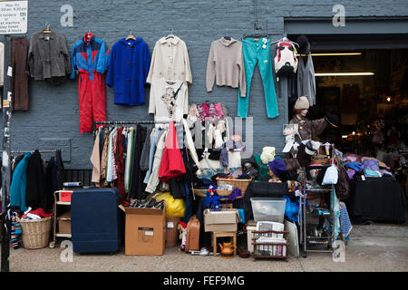 LONDON, ENGLAND, UK - MAY 4, 2014: traditional flea market at Brick Lane. Brick Lane flea market operates every Sunday. Stock Photo