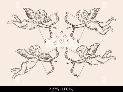 hand-drawn sketch classic Cupid, angel. vector illustration Stock Vector