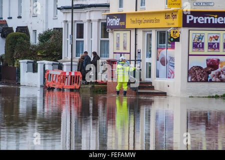 Closed roads due to flooding at Three Bridges, Crawley, West Sussex Stock Photo