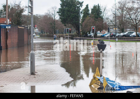 Closed roads due to flooding at Three Bridges, Crawley, West Sussex Stock Photo