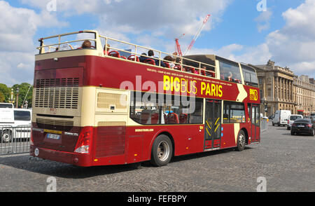 Paris, France - July 8, 2015: Tourists sighseeing Place de la Concorde from tourist bus Stock Photo