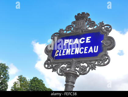 Detail of Place Clemenceau street sign in Paris, France Stock Photo