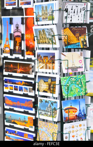 Paris, France - July 8, 2015: Detail of various postcards for sale depicting Parisian landmarks in Place de la Concorde, Paris, Stock Photo