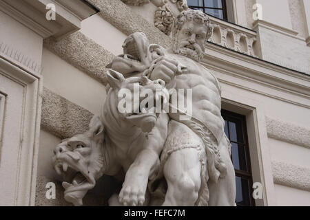 antique scene of fight between man and mythical creatures in Vienna Stock Photo