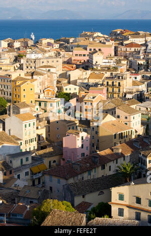 Corfu Town, Corfu, Ionian Islands, Greece. View over the Old Town from the New Fortress. Stock Photo