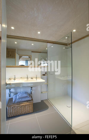 contemporary shower room, glass, basins. Stock Photo