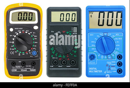 Multimeters for measurement of voltage, a current, resistance. Isolated on a white background. Stock Photo