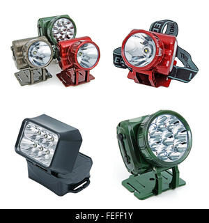 LED electric torches with a cellular reflector. Collage Stock Photo