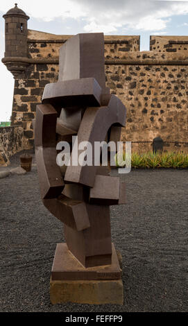 Metal sculpture outside the International Museum of Modern Art, (MIAC), Castillo de San José, Arrecife, Lanzarote. Stock Photo