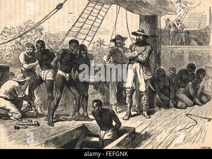 Fitting shackles on board a slave ship Stock Photo