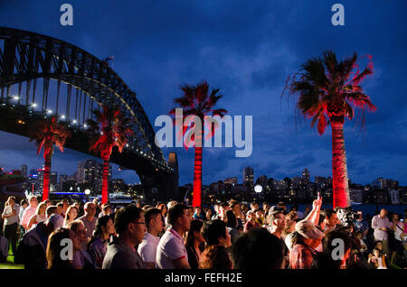 Sydney, Australia - 6th February 2016: City of Sydney Chinese New Year official launch event which took place at Dawes Point.   Chinese New Year events will be taking place throughout Sydney from the 6th until the 21st of February. Pictured are the crowds at the public launch event.   Credit:  mjmediabox/Alamy Live News Stock Photo
