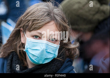 London, UK.  6 February 2016.  Junior doctors gather to stage a “masked march” from Waterloo Place to Downing Street in protest over pay and conditions.  The demonstration comes ahead of a 24-hour walkout due to begin on 10 February, when junior doctors across the country will provide emergency care only from 8am.   Credit:  Stephen Chung / Alamy Live News Stock Photo