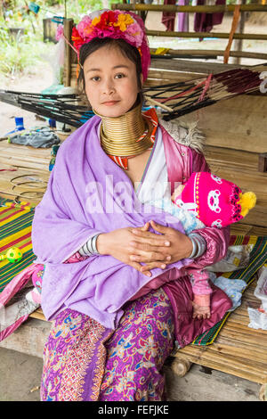 Hill Tribes of Northern Thailand Mum and baby from the   Padong long neck   community Stock Photo