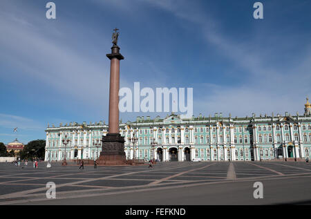 The Alexander Column in Palace Square with the Winter Palace (inc the State Hermitage Museum behind), Saint Petersburg, Russia. Stock Photo