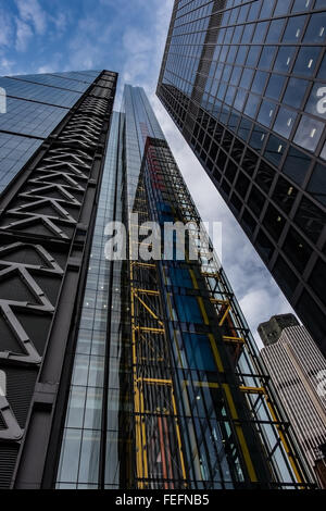 The Leadenhall Building in the City of London, known as the Cheesegrater, in the company of the St Helen's Tower and Tower 42 Stock Photo