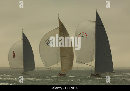 J Class yachts race in The Solent off Cowes, Isle of Wight, England Stock Photo