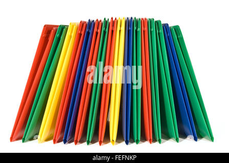 Multicolored Plastic File Folders Stock Photo
