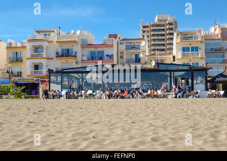 Beach bar at Carihuela, in winter season, Torremolinos, Costa del Sol, Spain. Stock Photo