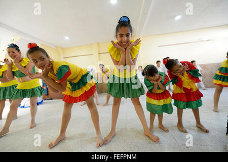 Girls dancing, dance group, folk dance, traditional dance, Barrio San Martín, Bogotá, Colombia Stock Photo