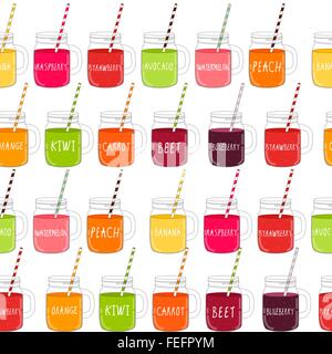 Fresh Smoothie Set Seamless Pattern Background. Healthy Food. Ve Stock Vector