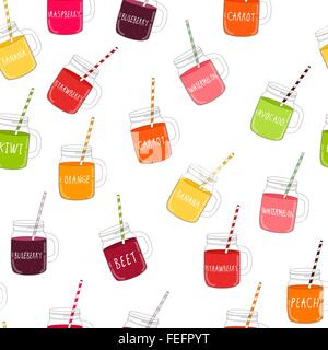 Fresh Smoothie Set Seamless Pattern Background. Healthy Food. Ve Stock Vector