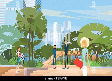 Business People Group In Park Modern City View Stock Vector