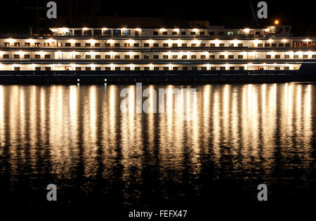 Night view with steamship in Sevastopol bay, Ukraine Stock Photo