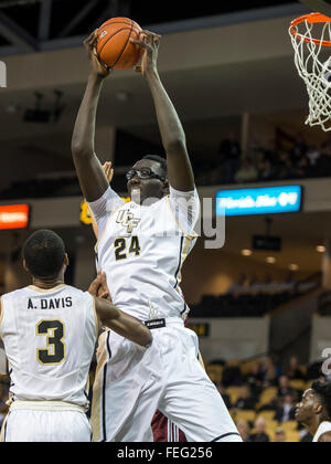 Orlando, FL, USA. 6th Feb, 2016. UCF center Tacko Fall (24) stretches for rebound during 1st half mens NCAA basketball game action between the Temple Owls and the UCF Knights at CFE Arena in Orlando, Fl. Romeo T Guzman/CSM/Alamy Live News Stock Photo