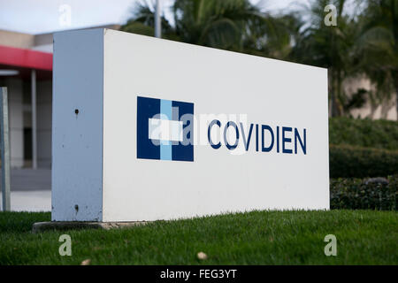A logo sign outside of a facility occupied by Covidien in Carlsbad, California on January 30, 2016.