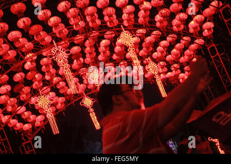 Banting, Malaysia. 6th February, 2016. A visitor taking selfie in Fo Guang Shan Dong Zen Temple, Banting. Some of visitors came to see beautiful lanterns around the temple before the Chinese New Year. Credit:  Shafwan Zaidon/Alamy Live News Stock Photo