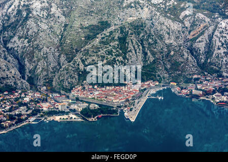 Kotor old town and Boka Kotorska Bay in the early morning, Montenegro Stock Photo