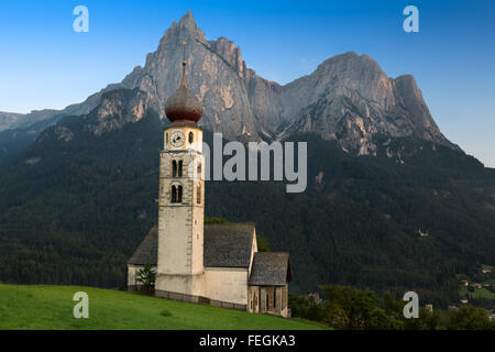 St. Valentin with Schlern in background, Seis, South Tyrol Stock Photo