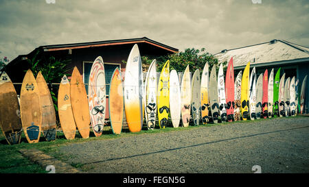Surfboards along the Hana Highway on the island of Maui, Hawaii (USA) Stock Photo