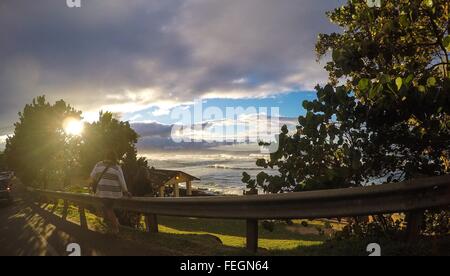 Sunset over Hookipa Beach on the Island of Maui, Hawaii Stock Photo