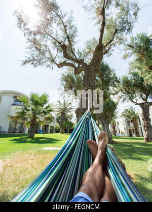Relaxing in the hammock. Summer day. Stock Photo