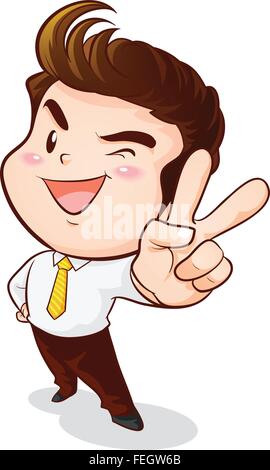 cartoon character.businessman showing success.Businessman with success hand sign.Office man ignore surrender action.business man success victory Stock Vector