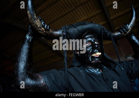 One of participants in the devils carnival in Luzon (Guadalajara) Stock Photo