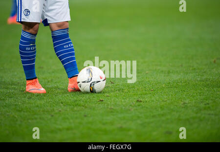 Gelsenkirchen, Germany. 06th Feb, 2016. A Schalke player during the German Bundesliga soccer match between FC Schalke 04 and VfL Wolfsburg at the Veltins Arena in Gelsenkirchen, Germany, 06 February 2016. Photo: GUIDO KIRCHNER/dpa/Alamy Live News Stock Photo