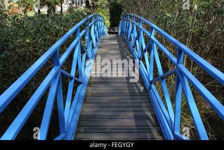 Bridge over the pond at Johnston Gardens in the city of Aberdeen Scotland, uk Stock Photo