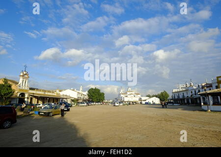 Wide, sandy street in  El Rocío,, Almonte, Province of Huelva, Andalusia, Spain Stock Photo