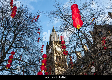 Manchester  7th February, 2016. Chinese New Year Dragon Parade.  The Year of the Monkey parade was led by a spectacular 175-foot dragon with the procession setting off from Albert Square, in front of the town hall,  making its way to Chinatown,  The parade is the traditional core of Manchester's annual Chinese New Year celebrations. Credit:  Mar Photographics/Alamy Live News Stock Photo