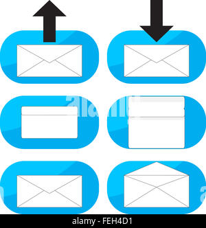 Inbox, outgoing emails icon set. Email inbox, outgoing mail, letter information, message incoming, send web, communication label Stock Photo