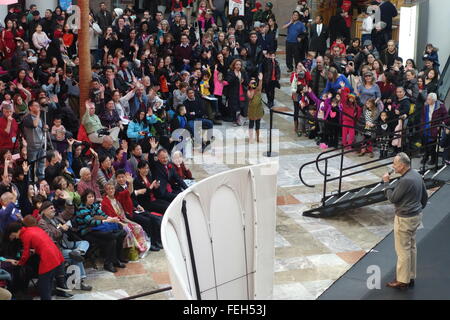 New York City, New York, USA, 6th February, 2016, New York Senator Chuck Schumer speaking at the Lunar/Chinese New Year (year of the Monkey) performance, presented in partnership with the New York Chinese Cultural Center, at Brookfield Place/Winter Garden, New York City, New York, USA, stillbeyou/Alamy Live News Stock Photo