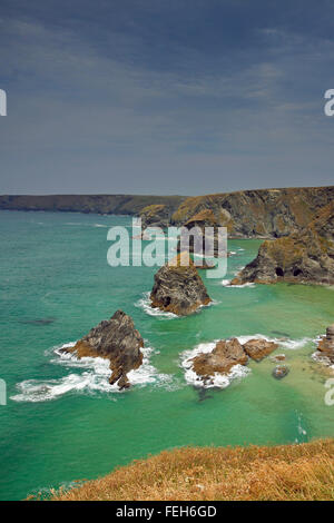 The dramatic sea stacks at Bedruthan Steps on the north coast of Cornwall, England, UK