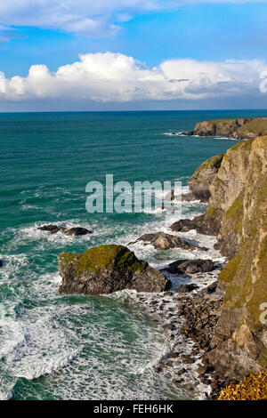 The dramatic sea stacks at Bedruthan Steps on the north coast of Cornwall, England, UK Stock Photo