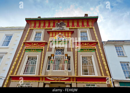 The dramatic and colourful architecture of the Egyptian House owned by The Landmark Trust in Penzance, Cornwall, England, UK Stock Photo